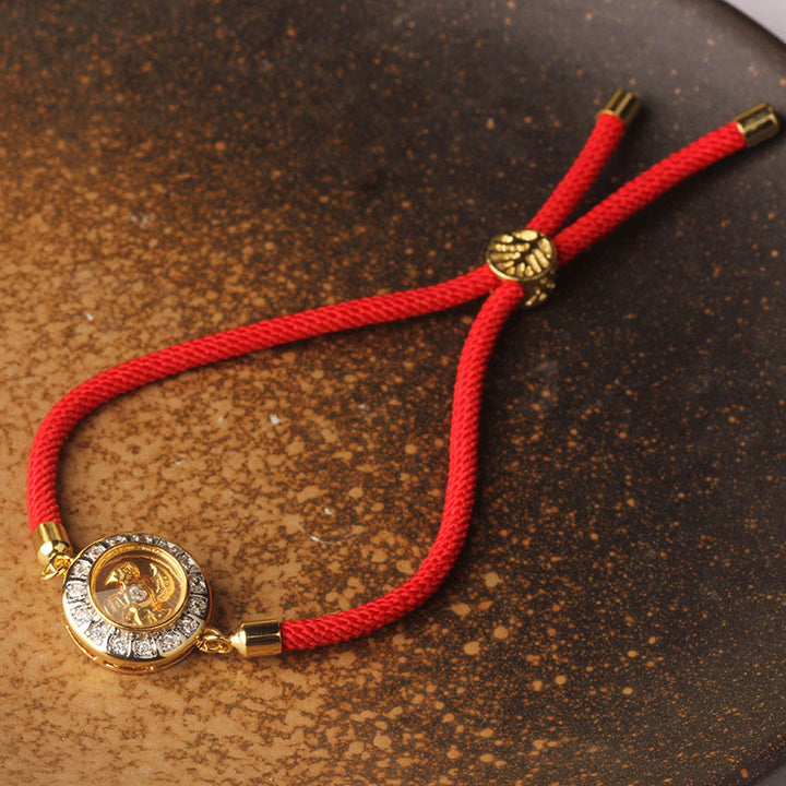 Pulsera trenzada con hilo rojo y molino de viento giratorio de Qi, Feng Sheng Shui, latón y cobre con Buddha Stones
