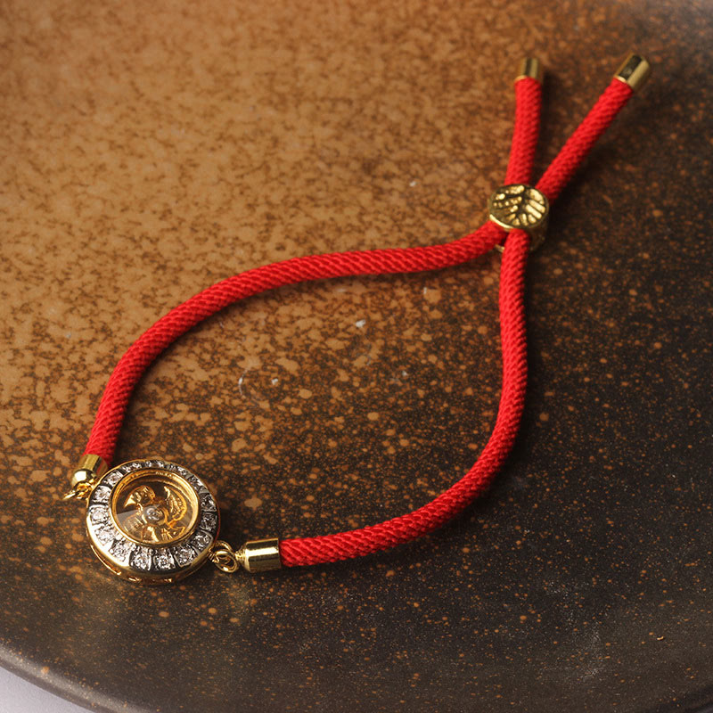 Pulsera trenzada con hilo rojo y molino de viento giratorio de Qi, Feng Sheng Shui, latón y cobre con Buddha Stones
