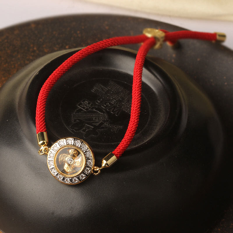 Pulsera trenzada con hilo rojo y molino de viento giratorio de Qi, Feng Sheng Shui, latón y cobre con Buddha Stones