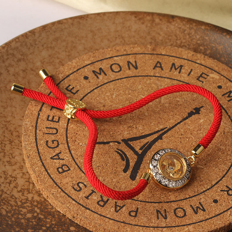 Pulsera trenzada con hilo rojo y molino de viento giratorio de Qi, Feng Sheng Shui, latón y cobre con Buddha Stones