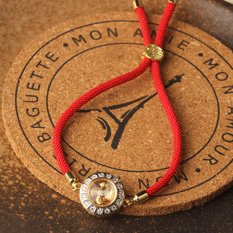 Pulsera trenzada con hilo rojo y molino de viento giratorio de Qi, Feng Sheng Shui, latón y cobre con Buddha Stones
