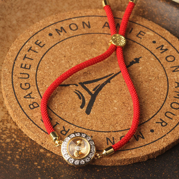 Pulsera trenzada con hilo rojo y molino de viento giratorio de Qi, Feng Sheng Shui, latón y cobre con Buddha Stones