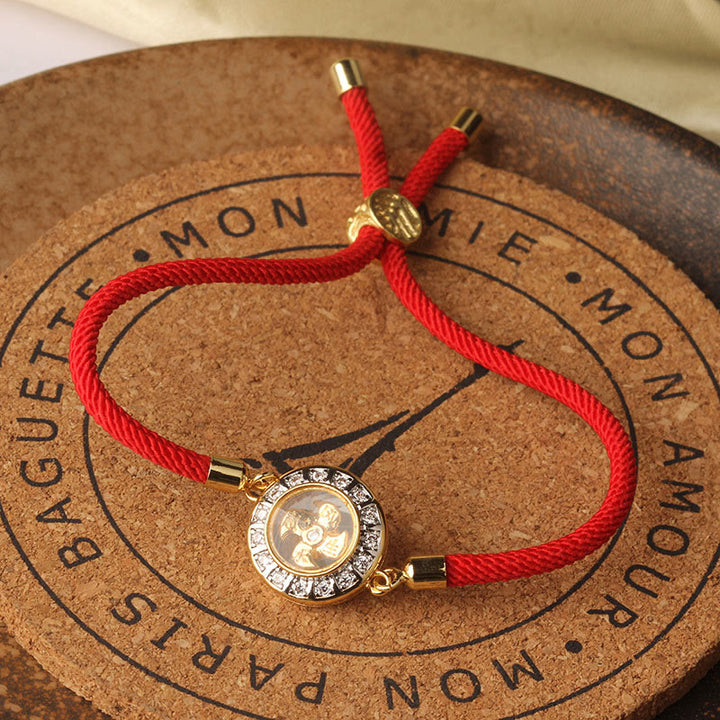 Pulsera trenzada con hilo rojo y molino de viento giratorio de Qi, Feng Sheng Shui, latón y cobre con Buddha Stones