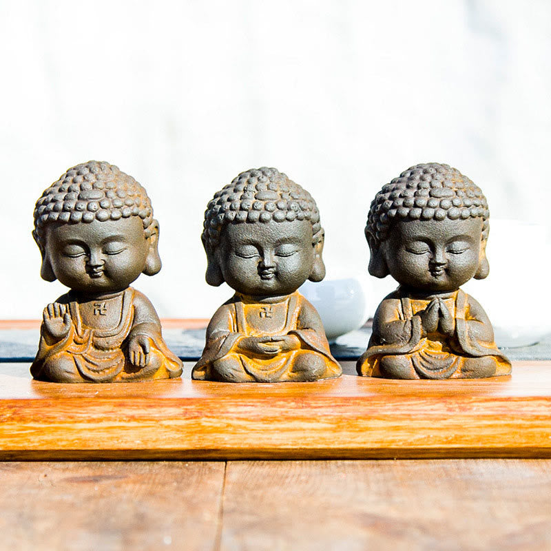 Estatua de resina fundida con óxido de hierro en polvo de Buddha Stones para decoración del hogar - Juego de 3 Budas - image 0