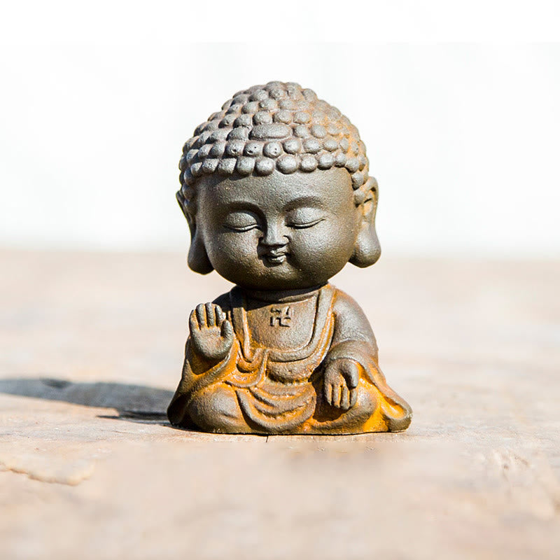 Estatua de resina fundida con óxido de hierro en polvo de Buddha Stones para decoración del hogar - Buda sin miedo 9*6,5*5,2 cm - image 11