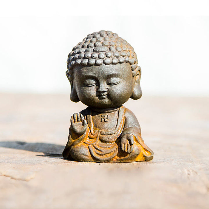 Estatua de resina fundida con óxido de hierro en polvo de Buddha Stones para decoración del hogar - Buda sin miedo 9*6,5*5,2 cm - image 11