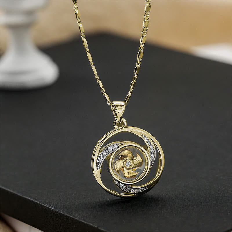 Colgante de collar con forma de molino de viento giratorio de latón y cobre bañado en oro y Buddha Stones