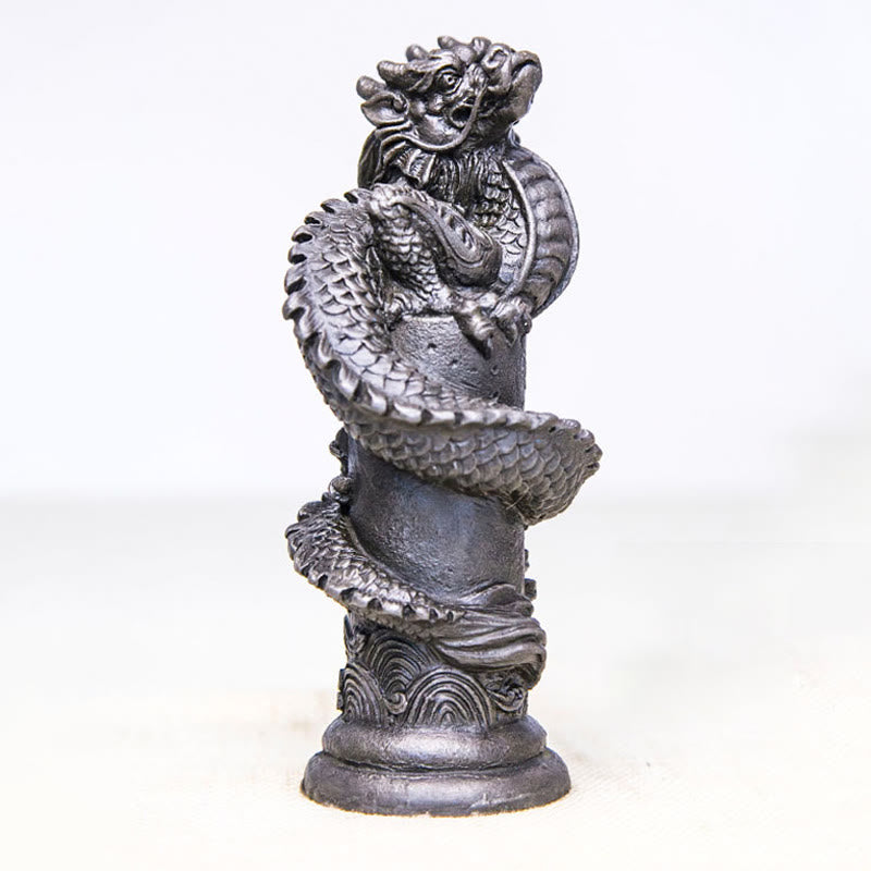 Estatua de resina fundida con óxido de hierro y polvo de Buddha Stones hecha a mano con forma de dragón volador alrededor del pilar para decoración del hogar - Versión pulida 20*10*8cm - image 14