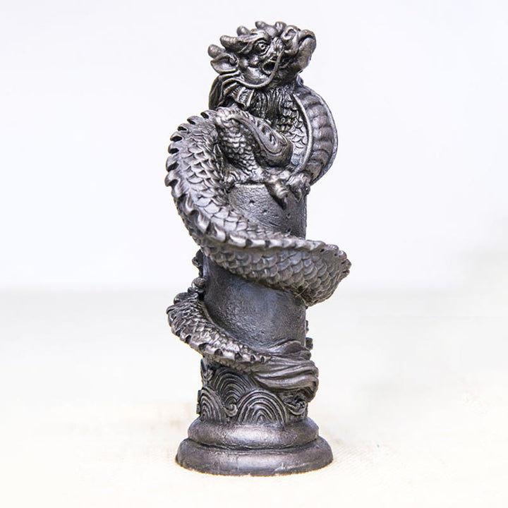 Estatua de resina fundida con óxido de hierro y polvo de Buddha Stones hecha a mano con forma de dragón volador alrededor del pilar para decoración del hogar - Versión pulida 20*10*8cm - image 14