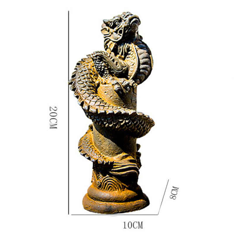 Estatua de resina fundida con óxido de hierro y polvo de Buddha Stones hecha a mano con forma de dragón volador alrededor del pilar para decoración del hogar - image 12