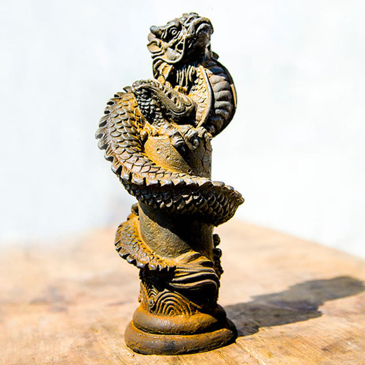 Estatua de resina fundida con óxido de hierro y polvo de Buddha Stones hecha a mano con forma de dragón volador alrededor del pilar para decoración del hogar - image 3