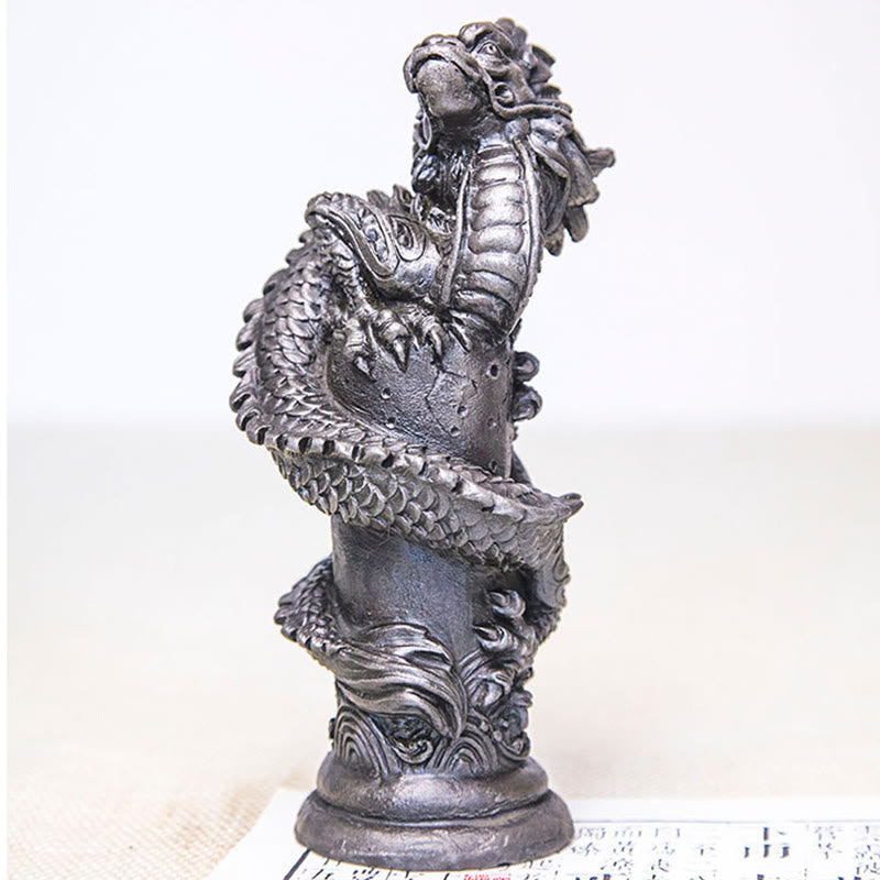 Estatua de resina fundida con óxido de hierro y polvo de Buddha Stones hecha a mano con forma de dragón volador alrededor del pilar para decoración del hogar - image 16