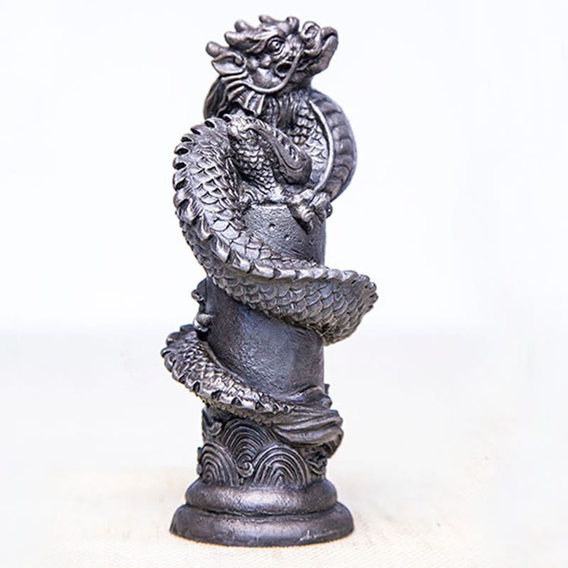 Estatua de resina fundida con óxido de hierro y polvo de Buddha Stones hecha a mano con forma de dragón volador alrededor del pilar para decoración del hogar - image 22