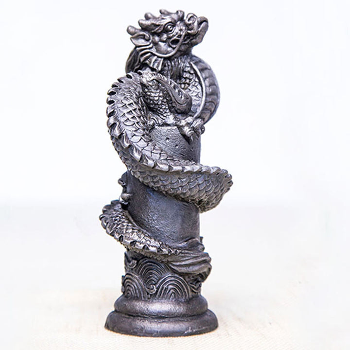 Estatua de resina fundida con óxido de hierro y polvo de Buddha Stones hecha a mano con forma de dragón volador alrededor del pilar para decoración del hogar - image 22