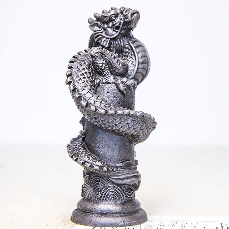 Estatua de resina fundida con óxido de hierro y polvo de Buddha Stones hecha a mano con forma de dragón volador alrededor del pilar para decoración del hogar - image 24