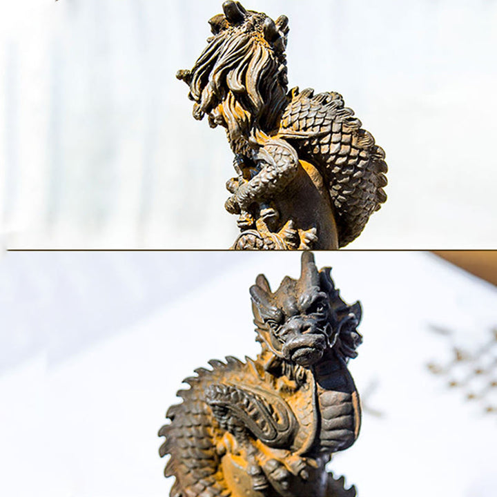 Estatua de resina fundida con óxido de hierro y polvo de Buddha Stones hecha a mano con forma de dragón volador alrededor del pilar para decoración del hogar - image 11