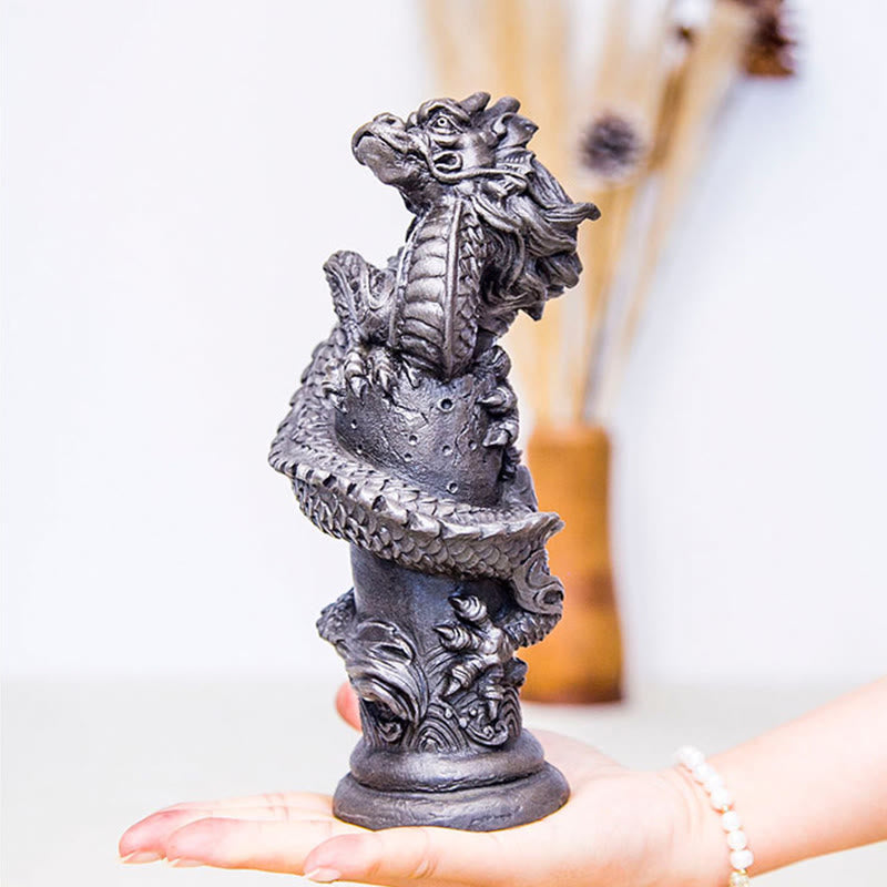 Estatua de resina fundida con óxido de hierro y polvo de Buddha Stones hecha a mano con forma de dragón volador alrededor del pilar para decoración del hogar - image 18