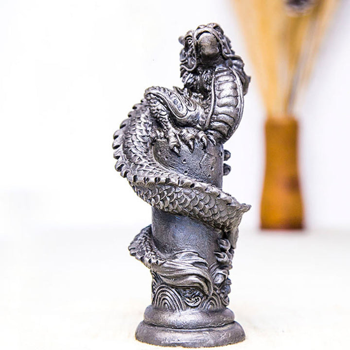 Estatua de resina fundida con óxido de hierro y polvo de Buddha Stones hecha a mano con forma de dragón volador alrededor del pilar para decoración del hogar - image 17
