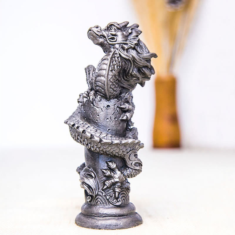 Estatua de resina fundida con óxido de hierro y polvo de Buddha Stones hecha a mano con forma de dragón volador alrededor del pilar para decoración del hogar - image 19