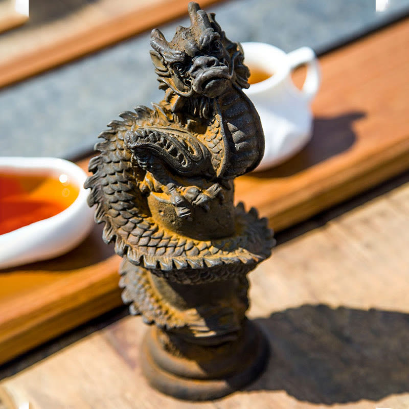 Estatua de resina fundida con óxido de hierro y polvo de Buddha Stones hecha a mano con forma de dragón volador alrededor del pilar para decoración del hogar - image 6