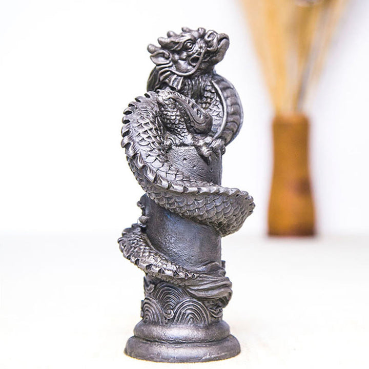 Estatua de resina fundida con óxido de hierro y polvo de Buddha Stones hecha a mano con forma de dragón volador alrededor del pilar para decoración del hogar - image 23