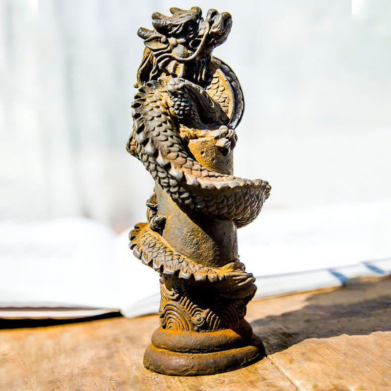 Estatua de resina fundida con óxido de hierro y polvo de Buddha Stones hecha a mano con forma de dragón volador alrededor del pilar para decoración del hogar - image 2