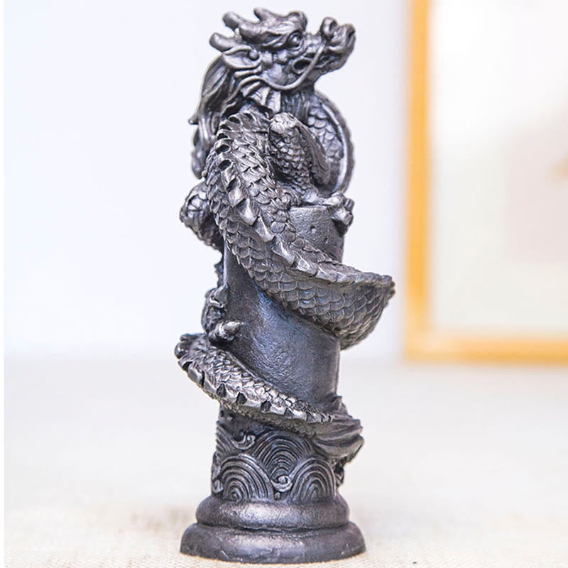 Estatua de resina fundida con óxido de hierro y polvo de Buddha Stones hecha a mano con forma de dragón volador alrededor del pilar para decoración del hogar - image 21