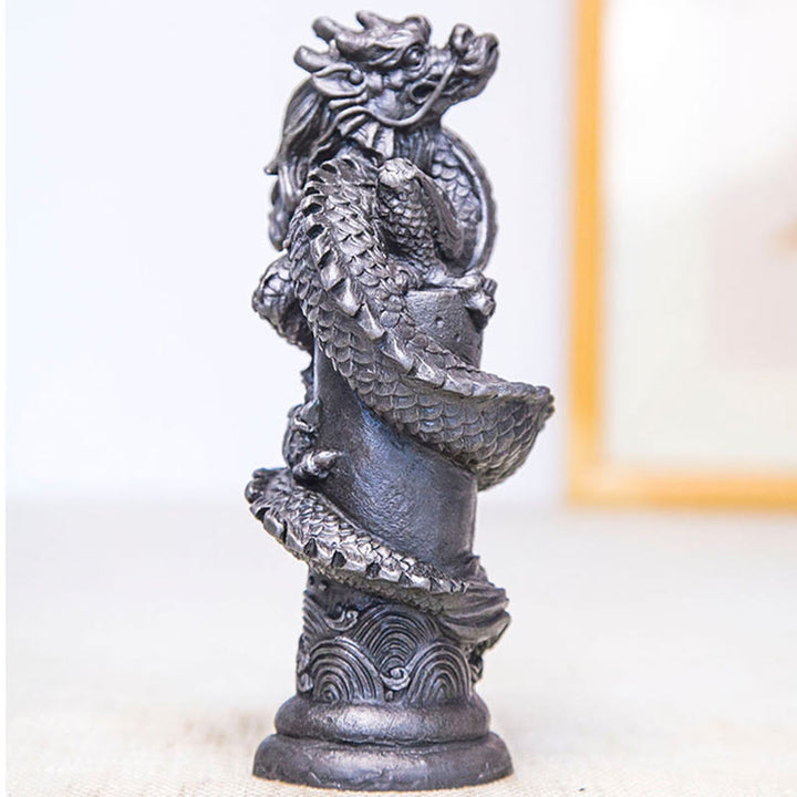 Estatua de resina fundida con óxido de hierro y polvo de Buddha Stones hecha a mano con forma de dragón volador alrededor del pilar para decoración del hogar - image 21