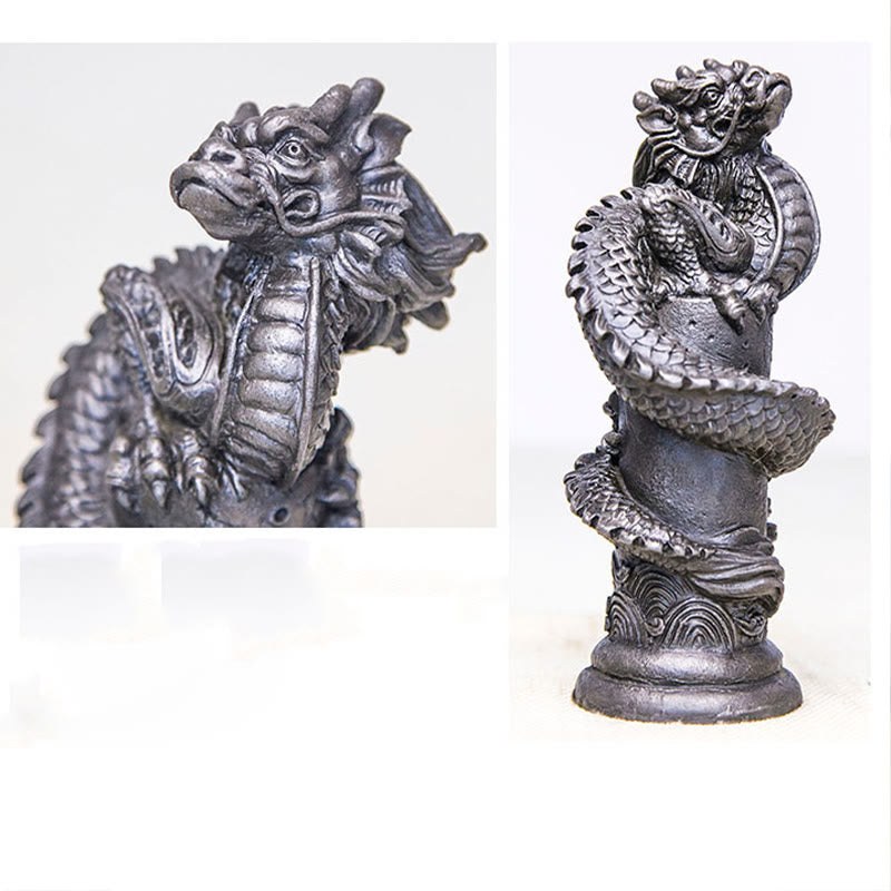 Estatua de resina fundida con óxido de hierro y polvo de Buddha Stones hecha a mano con forma de dragón volador alrededor del pilar para decoración del hogar - image 26