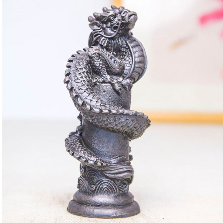 Estatua de resina fundida con óxido de hierro y polvo de Buddha Stones hecha a mano con forma de dragón volador alrededor del pilar para decoración del hogar - image 20