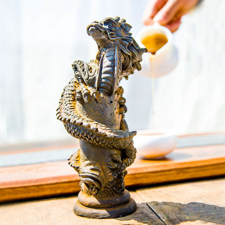 Estatua de resina fundida con óxido de hierro y polvo de Buddha Stones hecha a mano con forma de dragón volador alrededor del pilar para decoración del hogar - image 10