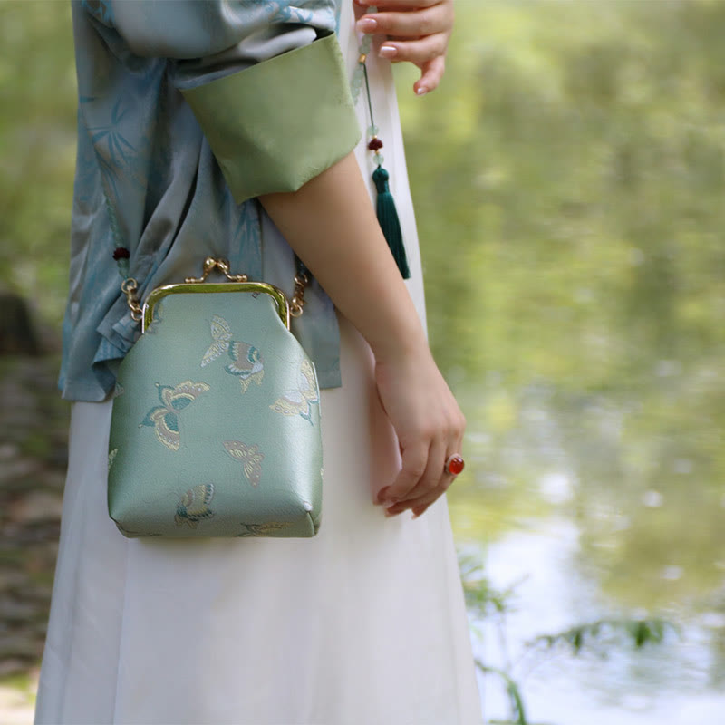 Bolso bandolera con cadena de perlas y bordado chino retro con Buddha Stones - image 5