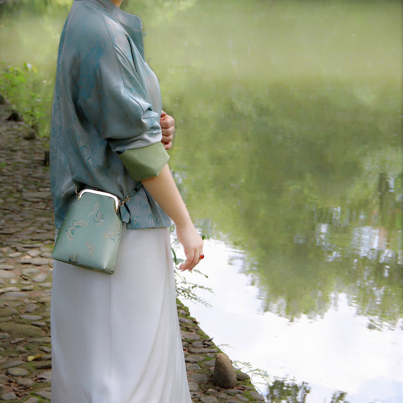 Bolso bandolera con cadena de perlas y bordado chino retro con Buddha Stones - image 4