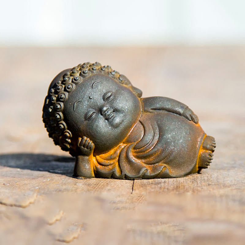 Estatua de resina fundida con óxido de hierro en polvo de Buddha Stones de pie, tumbado, sentado y pequeño, para decoración del hogar - Buda acostado 5*8*4,6 cm - image 15