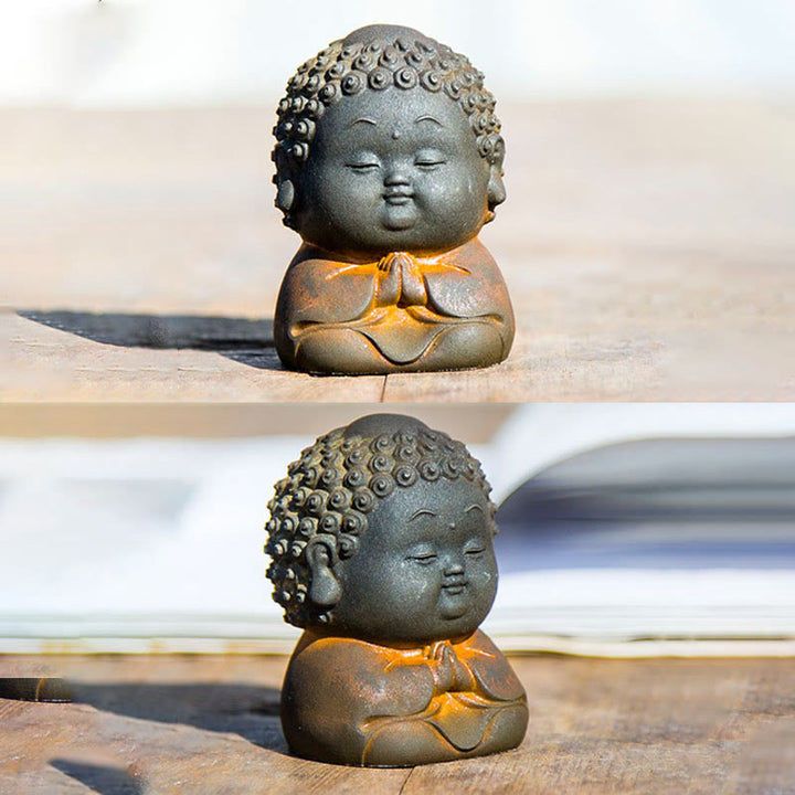 Estatua de resina fundida con óxido de hierro en polvo de Buddha Stones de pie, tumbado, sentado y pequeño, para decoración del hogar