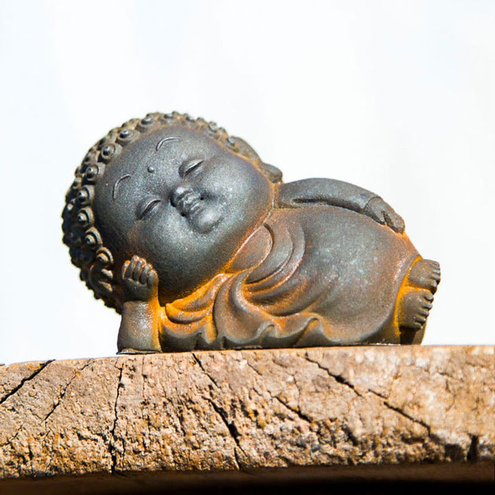 Estatua de resina fundida con óxido de hierro en polvo de Buddha Stones de pie, tumbado, sentado y pequeño, para decoración del hogar