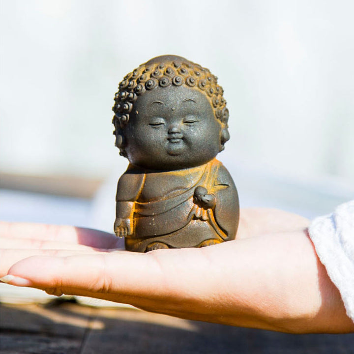 Estatua de resina fundida con óxido de hierro en polvo de Buddha Stones de pie, tumbado, sentado y pequeño, para decoración del hogar