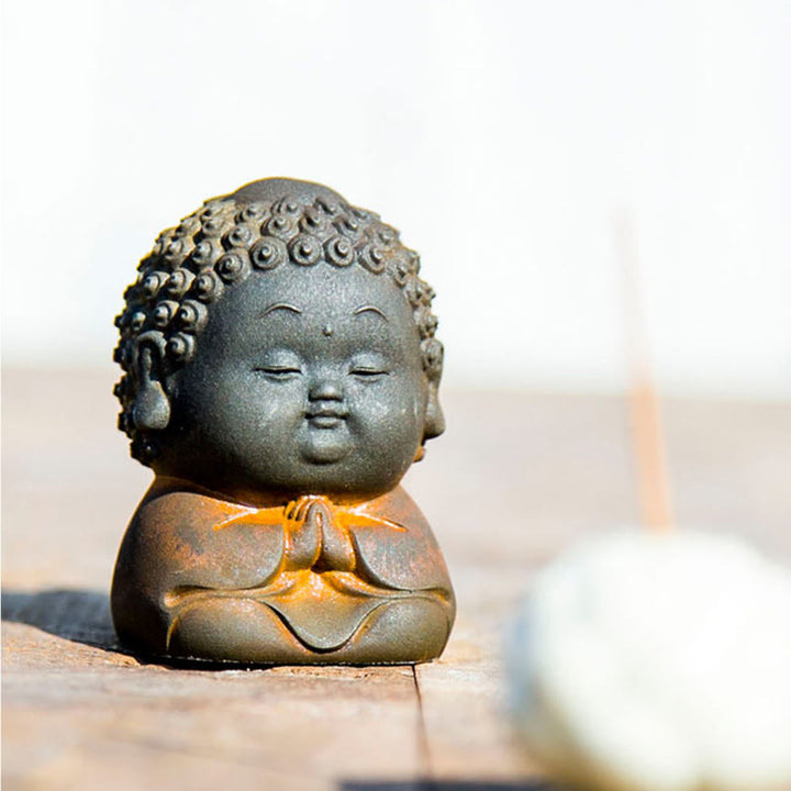Estatua de resina fundida con óxido de hierro en polvo de Buddha Stones de pie, tumbado, sentado y pequeño, para decoración del hogar