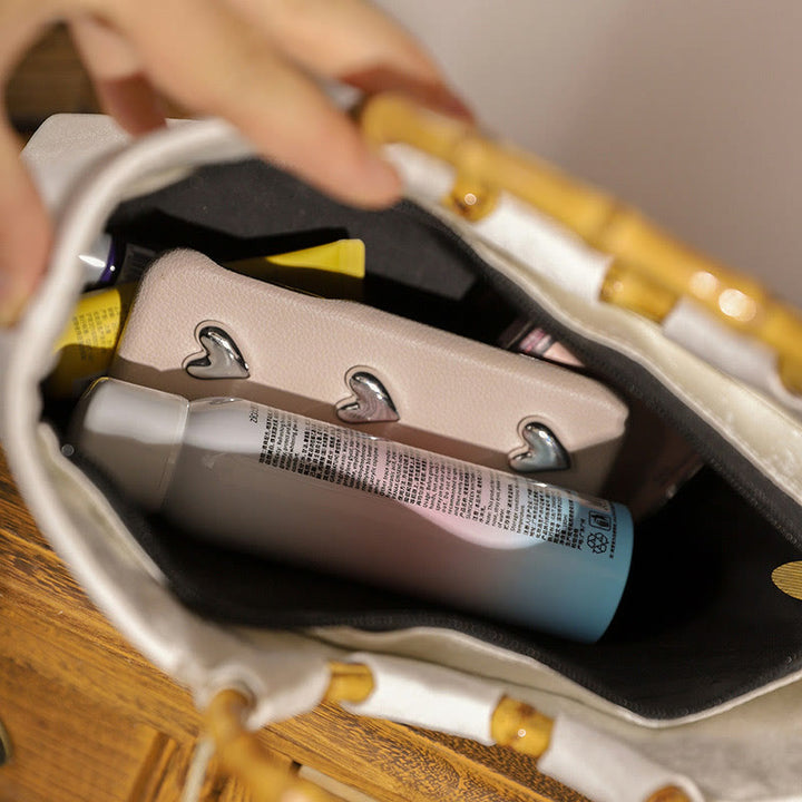 Bolsos de mano con borlas y asas de bambú bordadas con Buddha Stones