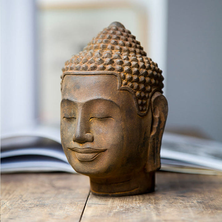 Estatua de resina fundida con óxido de hierro y cabeza de Buddha Stones de Buda para decoración del hogar - image 12