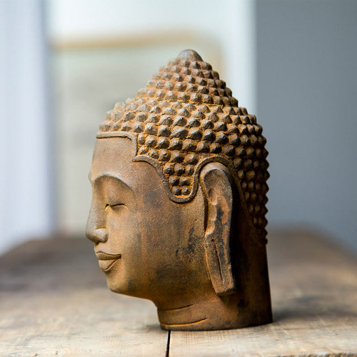 Estatua de resina fundida con óxido de hierro y cabeza de Buddha Stones de Buda para decoración del hogar - image 2