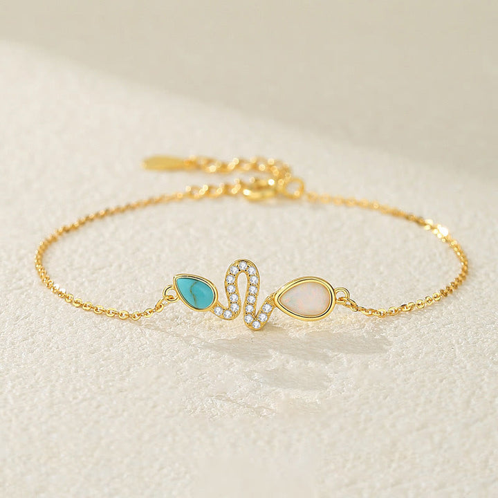 Pulsera de protección del año de la serpiente con ópalo turquesa y plata de ley 925 de Buddha Stones