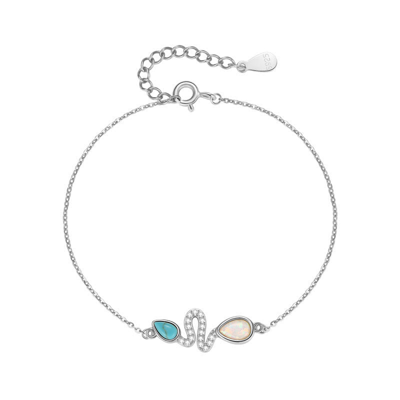 Pulsera de protección del año de la serpiente con ópalo turquesa y plata de ley 925 de Buddha Stones