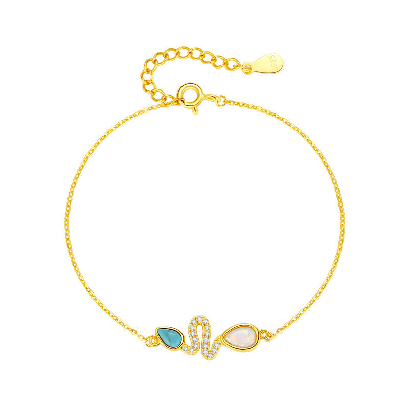 Pulsera de protección del año de la serpiente con ópalo turquesa y plata de ley 925 de Buddha Stones