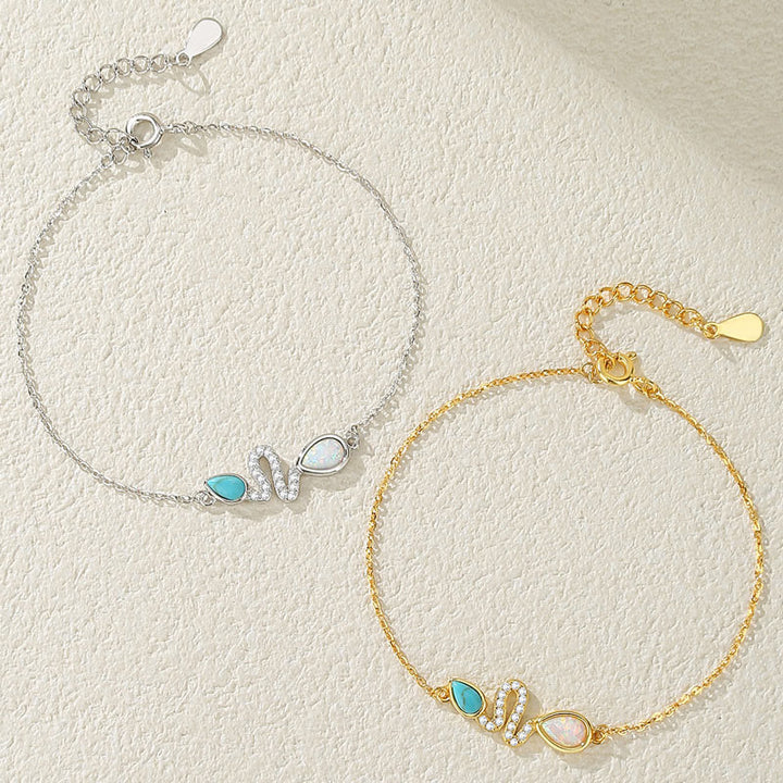 Pulsera de protección del año de la serpiente con ópalo turquesa y plata de ley 925 de Buddha Stones