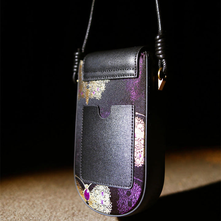 Bolso de hombro con brocado y hojas de mariposa, flores, ramas y hojas de Buddha Stones