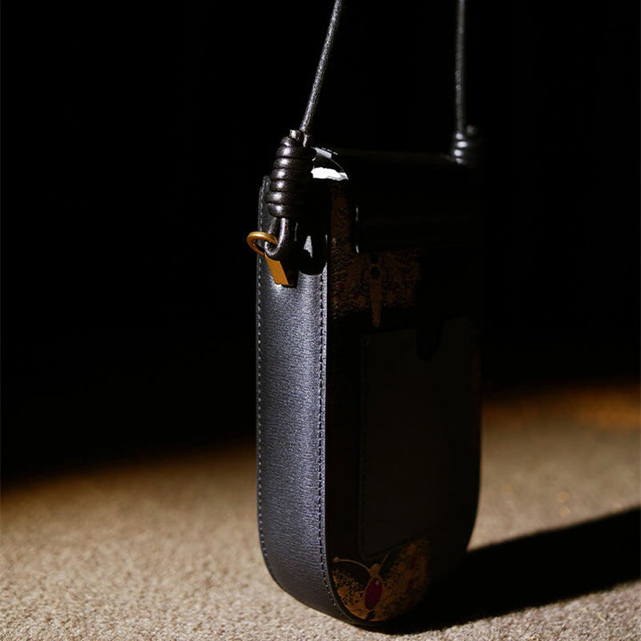 Bolso de hombro con brocado y hojas de mariposa, flores, ramas y hojas de Buddha Stones