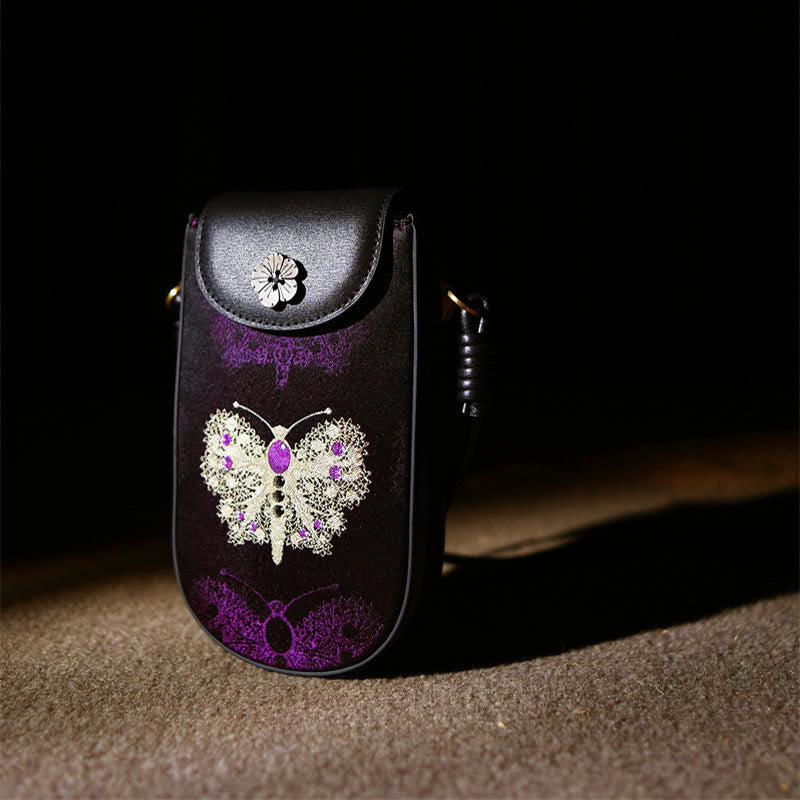 Bolso de hombro con brocado y hojas de mariposa, flores, ramas y hojas de Buddha Stones