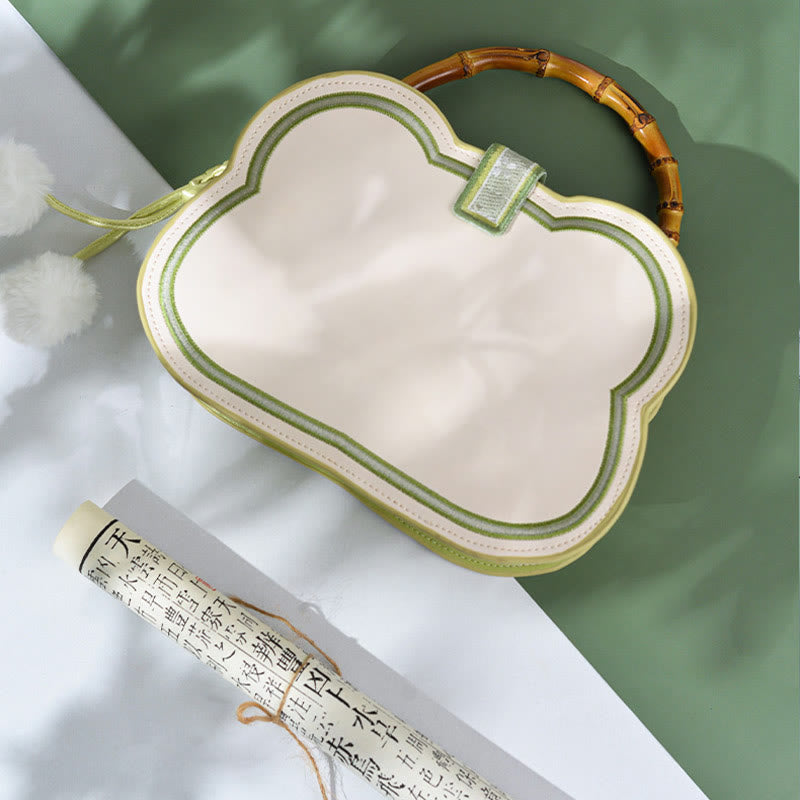 Bolso bandolera con borlas y nudo chino, cadena de perlas bordada con bambú y Buddha Stones y panda