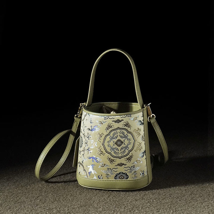 Bolso bandolera con brocado y diseño de ciervo, grulla y Buddha Stones